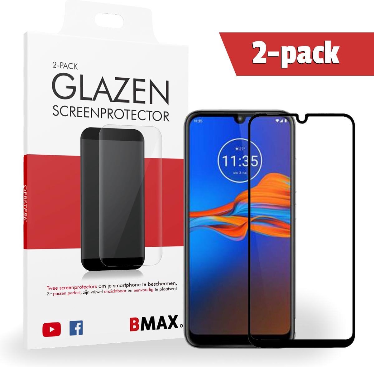 2-pack Bmax Motorola Moto E6 Plus Screenprotector - Glass - Full Cover 2.5d - Black