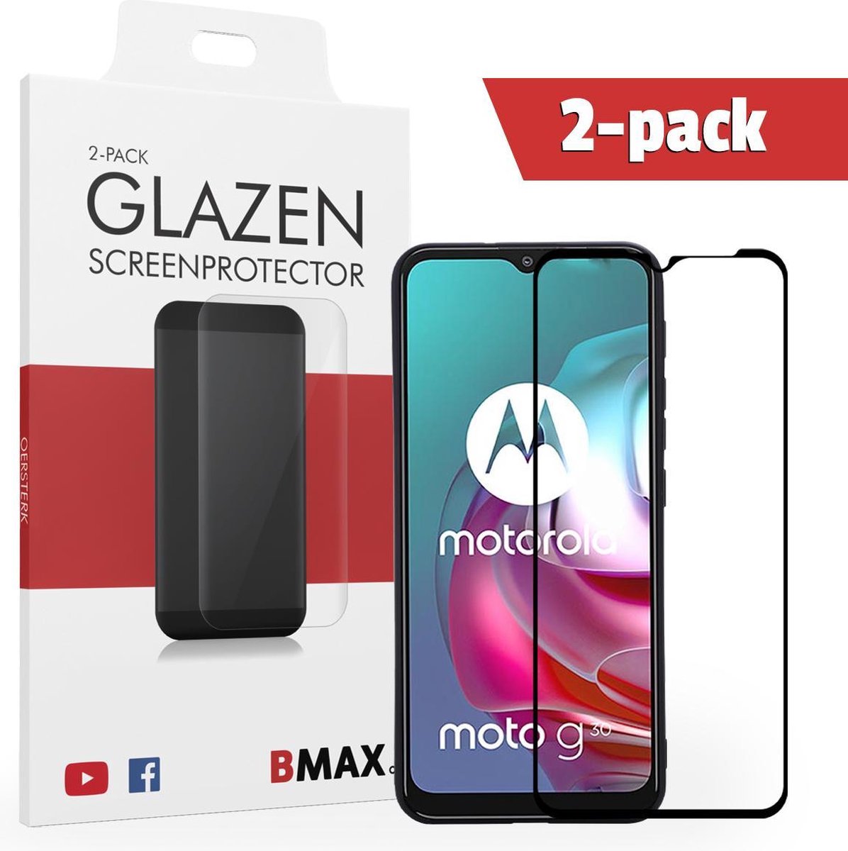 2-pack Bmax Motorola Moto G30 Screenprotector - Glass - Full Cover 2.5d - Black