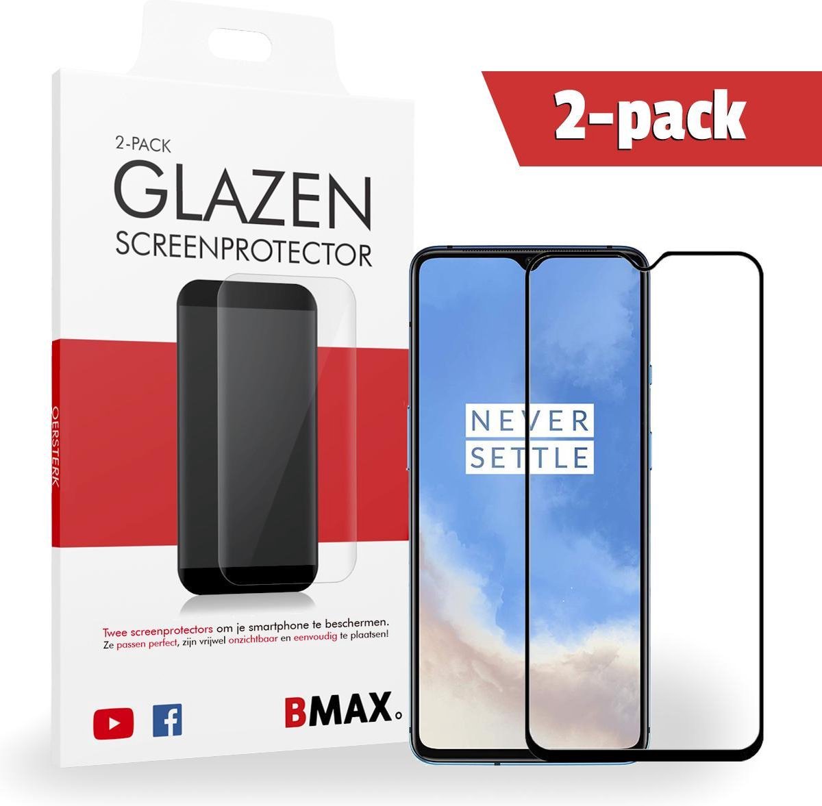 2-pack Bmax Oneplus 7t Screenprotector - Glass - Full Cover 3d - Black