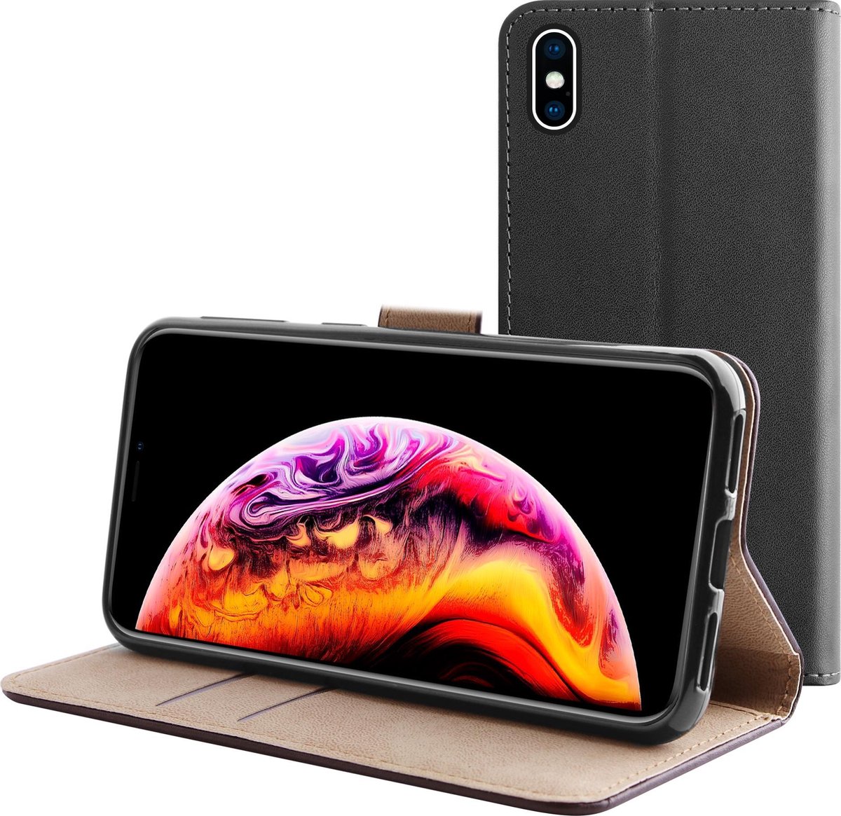 Bmax Leren Flip Case Hoesje Voor Iphone X/xs - - Zwart