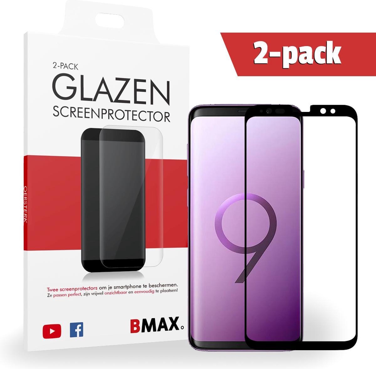 2-pack Bmax Samsung Galaxy S9 Screenprotector - Glass - Full Cover 3d - Black