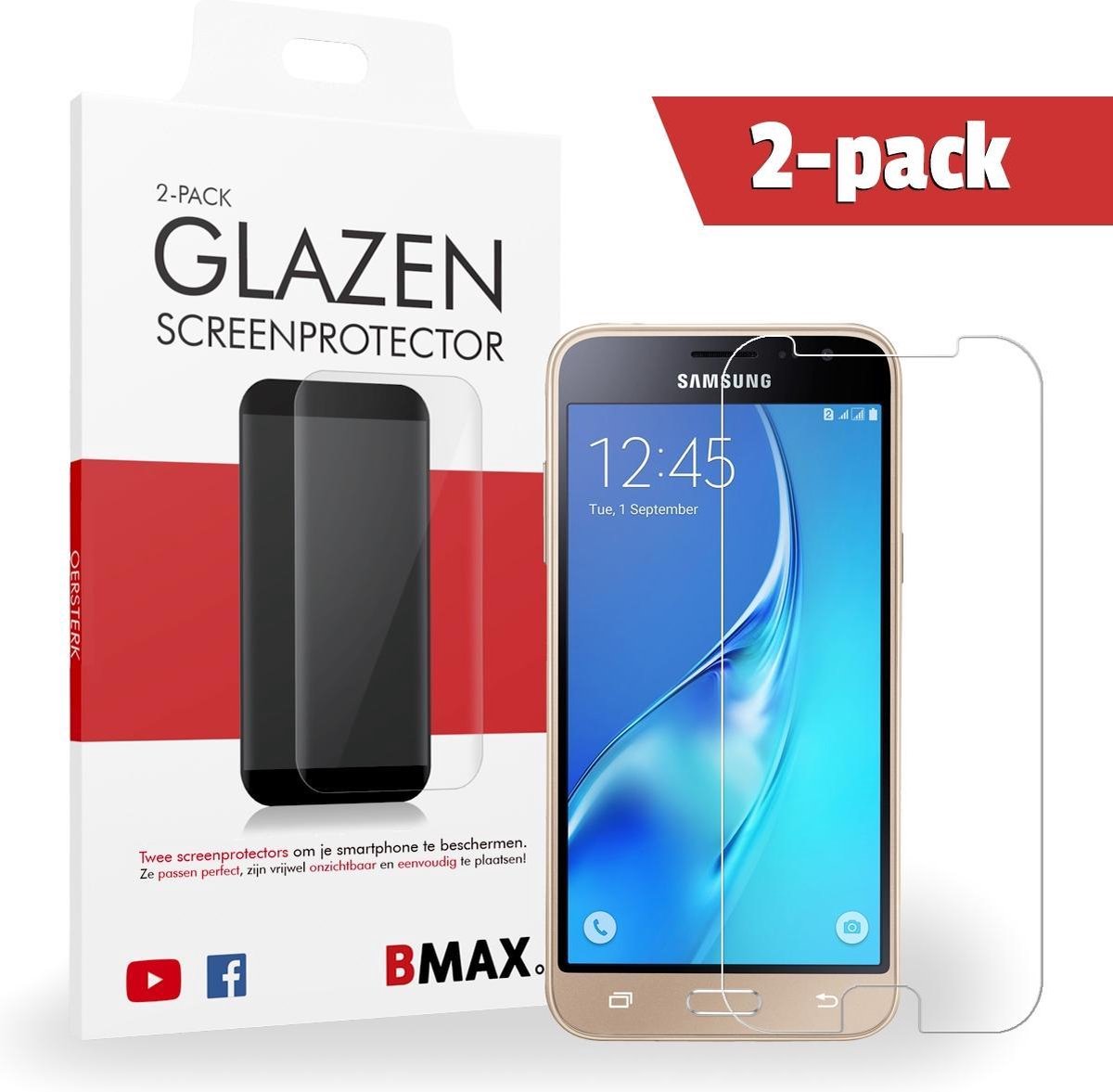 2-pack Bmax Samsung Galaxy J3 2016 Screenprotector - Glass - 2.5d