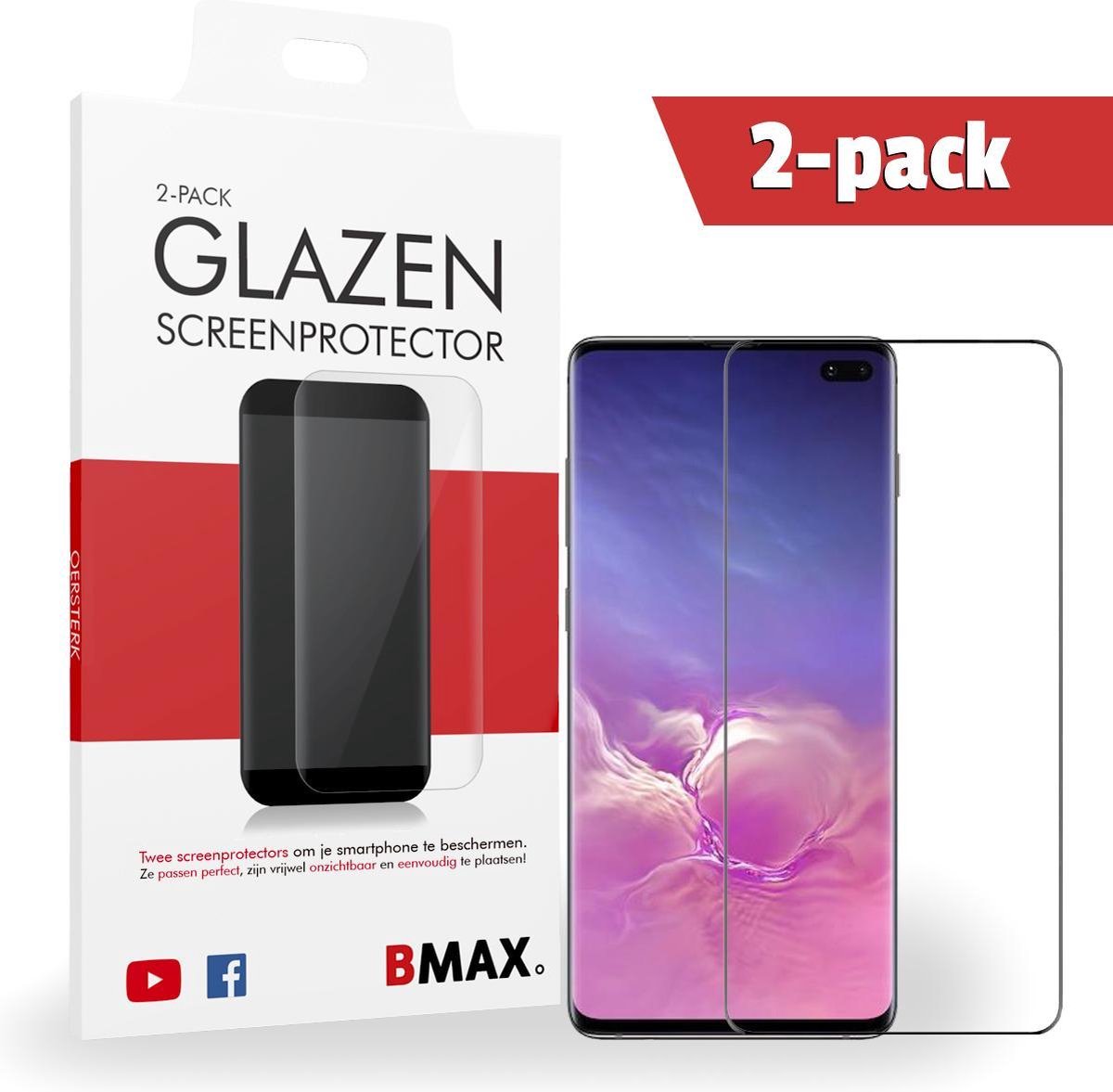 2-pack Bmax Samsung Galaxy S10 Plus Screenprotector - Glass - Full Cover 3d - Black