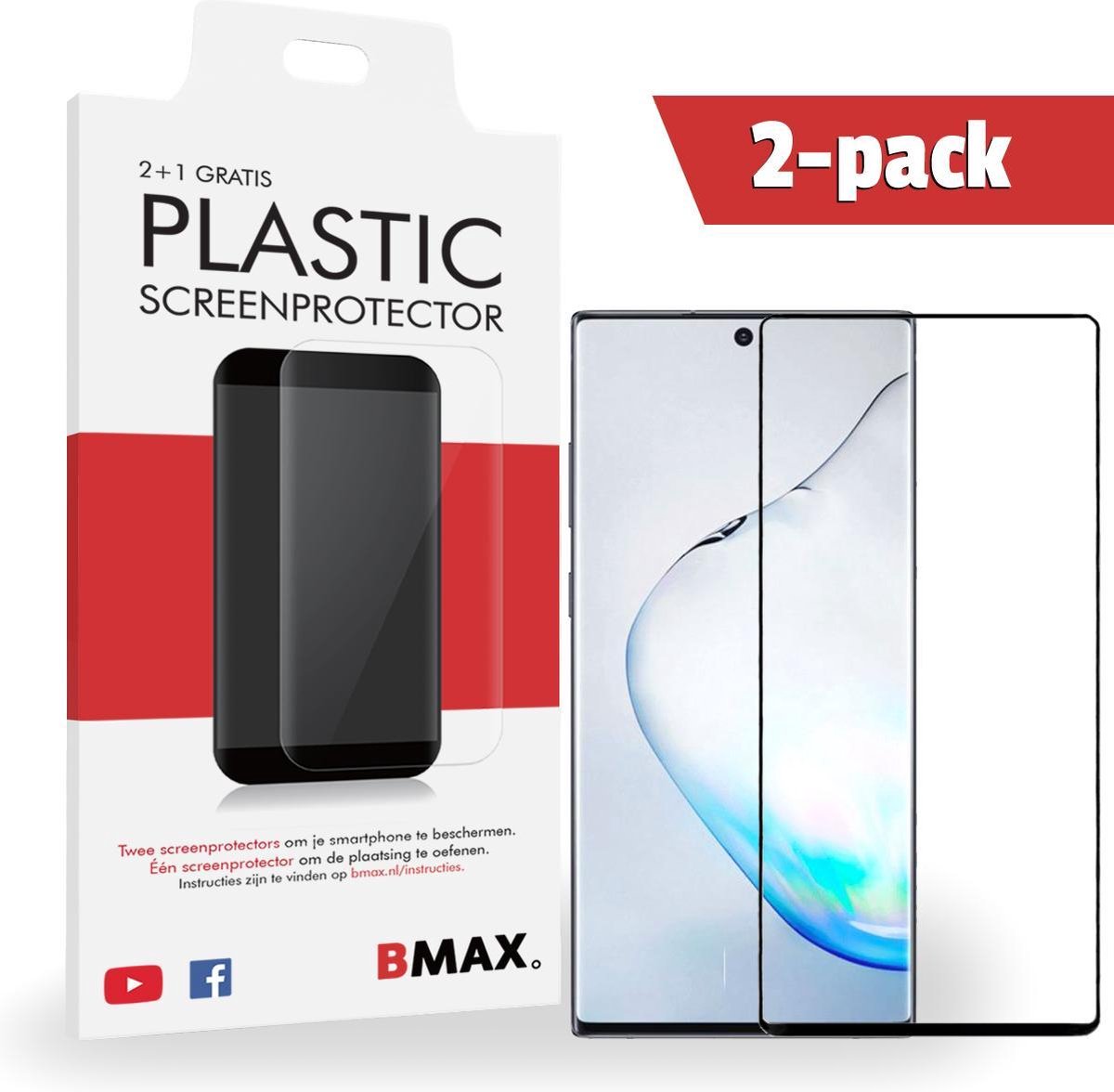 2+1-pack Bmax Samsung Galaxy Note 10 Plus Screenprotector - Pet - Full Cover 3d - Black