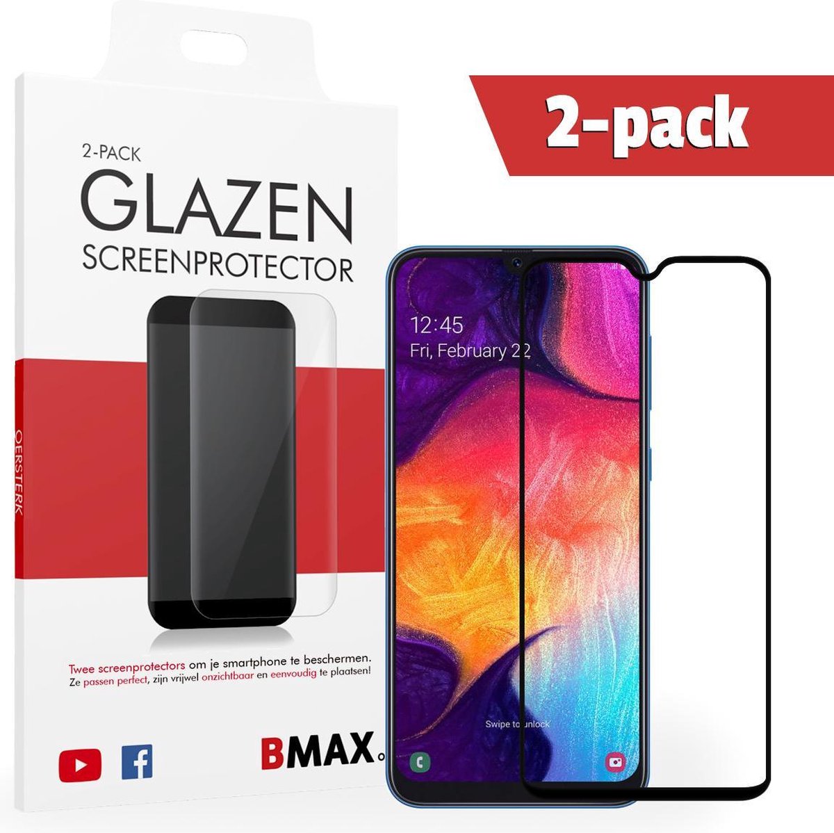 2-pack Bmax Samsung Galaxy A50 Screenprotector - Glass - Full Cover 2.5d - Black