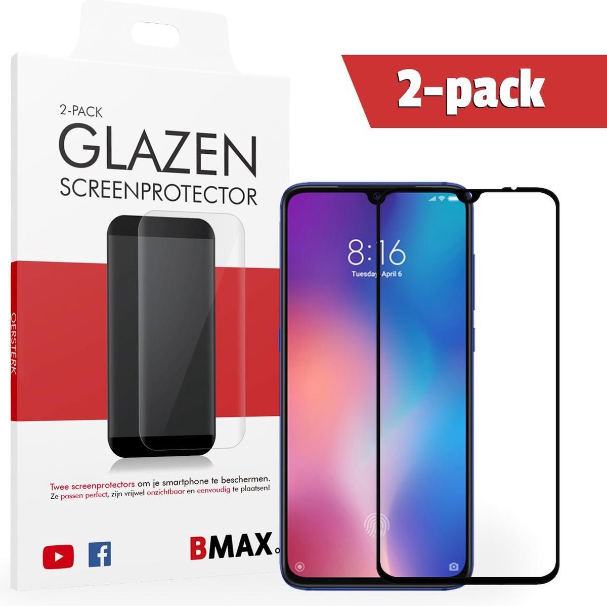 2-pack Bmax Xiaomi Mi 9 Screenprotector - Glass - Full Cover 2.5d - Black