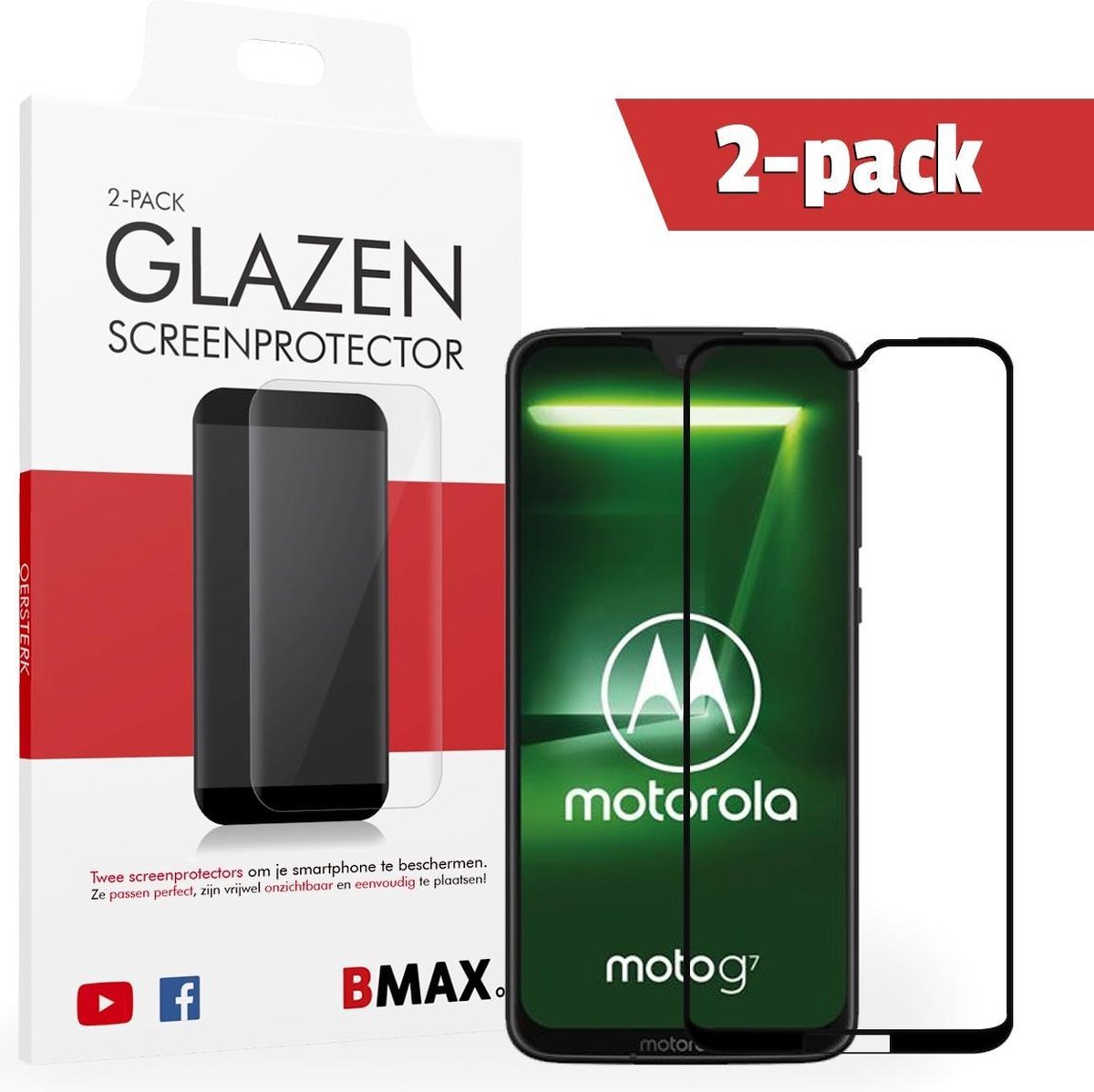 2-pack Bmax Motorola Moto G7 Screenprotector - Glass - Full Cover 2.5d - Black
