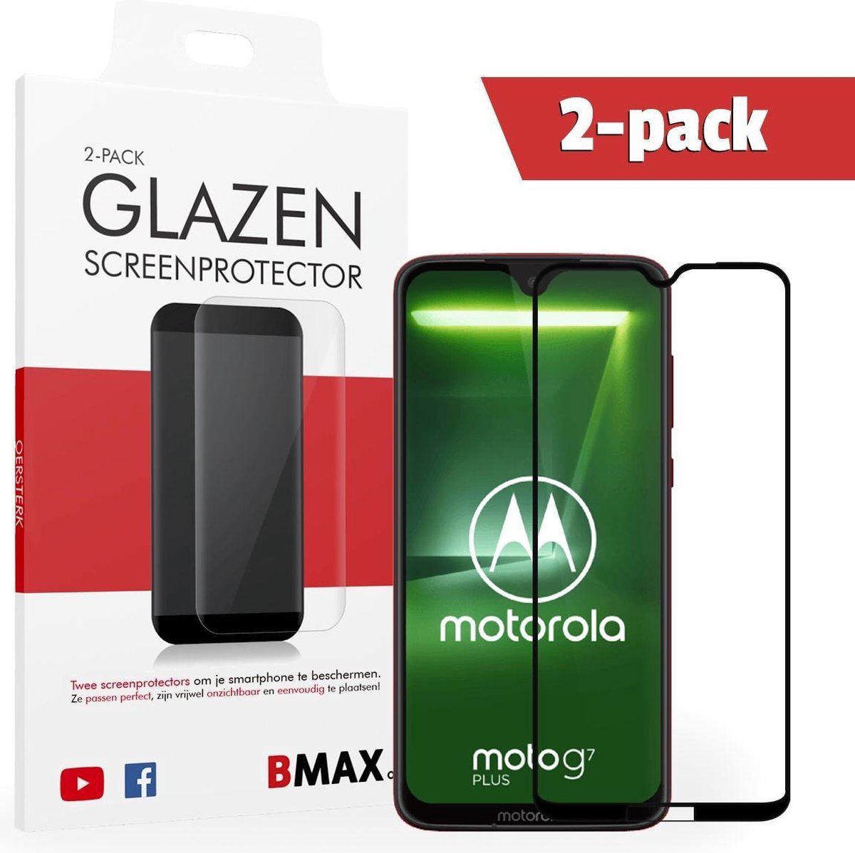 2-pack Bmax Motorola Moto G7 Plus Screenprotector - Glass - Full Cover 2.5d - Black