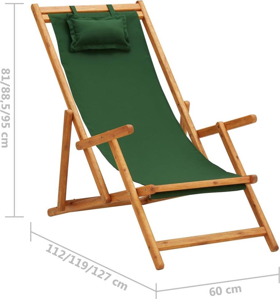 Vidaxl Strandstoel Inklapbaar Massief Eucalyptushout En Stof - Groen