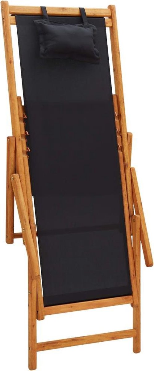 Vidaxl Strandstoel Inklapbaar Massief Eucalyptushout En Stof - Zwart