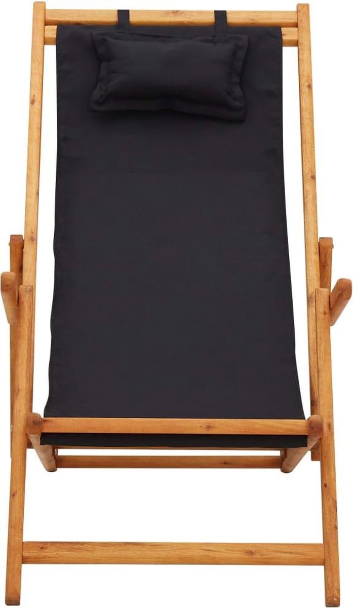 Vidaxl Strandstoel Inklapbaar Massief Eucalyptushout En Stof - Zwart