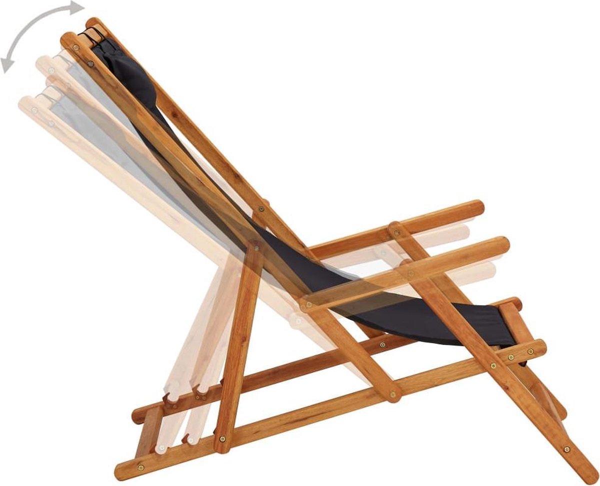 Vidaxl Strandstoel Inklapbaar Massief Eucalyptushout En Stof - Zwart