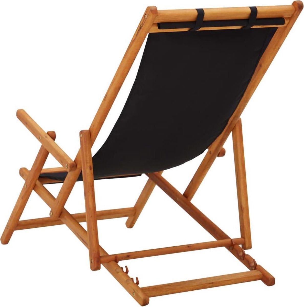 Vidaxl Strandstoel Inklapbaar Massief Eucalyptushout En Stof - Zwart