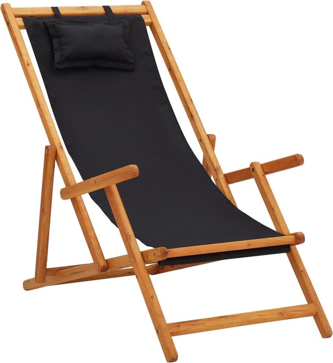 Vidaxl Strandstoel Inklapbaar Massief Eucalyptushout En Stof - Negro