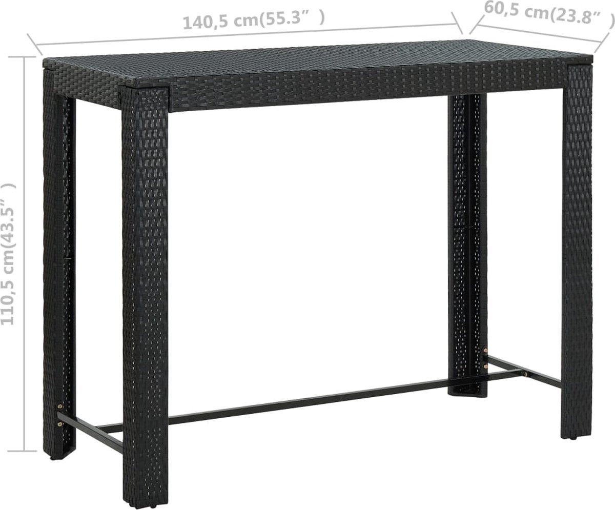 Vidaxl Tuinbartafel 140,5x60,5x110,5 Cm Poly Rattan - Zwart