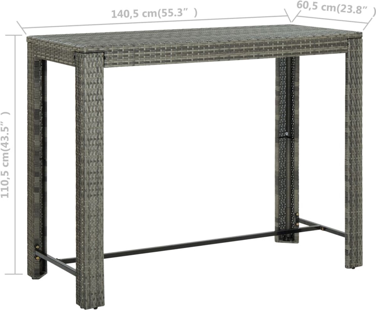 Vidaxl Tuinbartafel 140,5x60,5x110,5 Cm Poly Rattan - Grijs