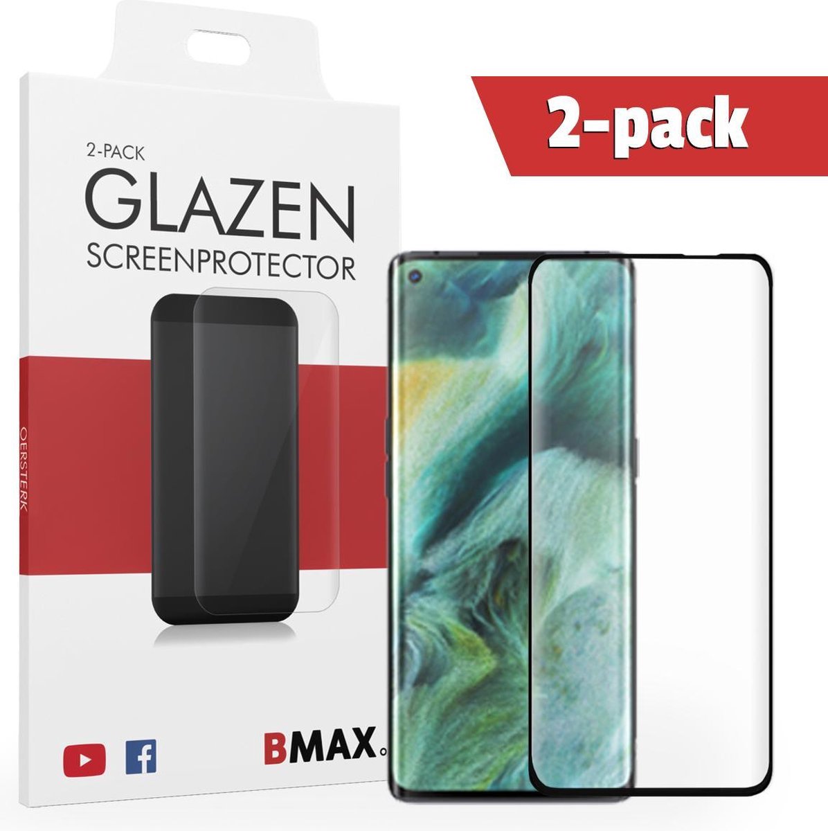 2-pack Bmax Oppo Find X2 Pro Screenprotector - Glass - Full Cover 5d - Black