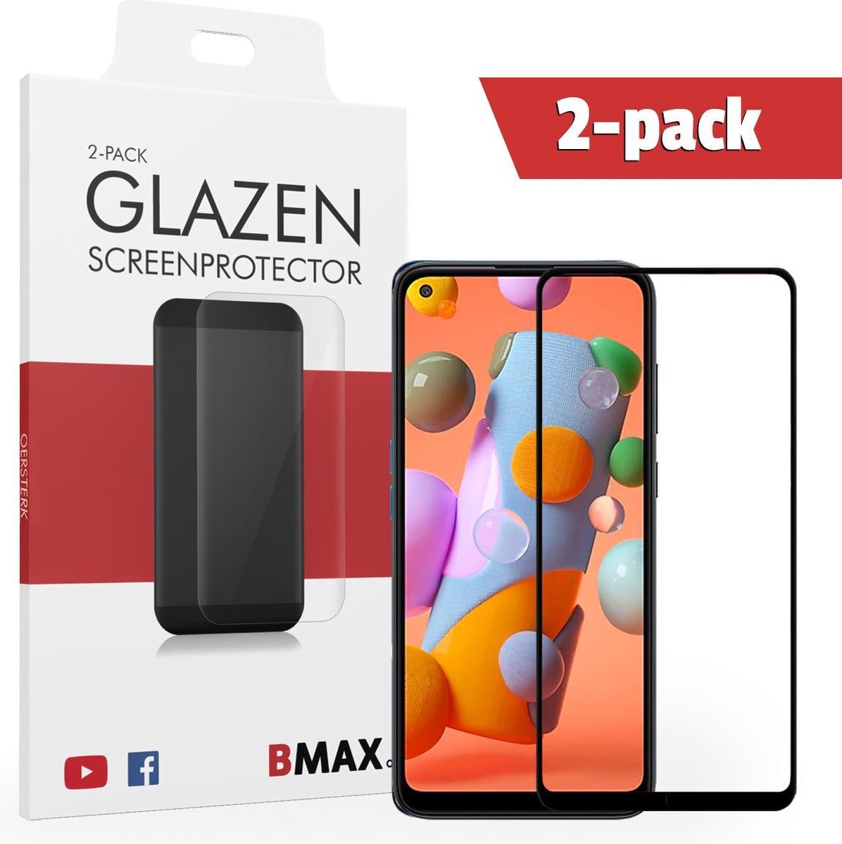 2-pack Bmax Samsung Galaxy A11 Screenprotector - Glass - Full Cover 2.5d - Black