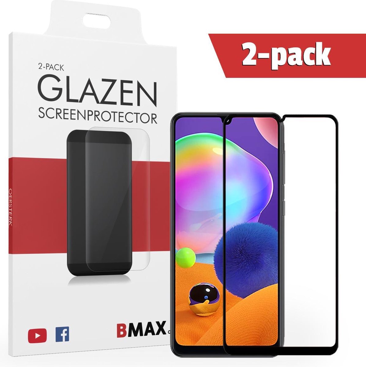 2-pack Bmax Samsung Galaxy A31 Screenprotector - Glass - Full Cover 2.5d - Black