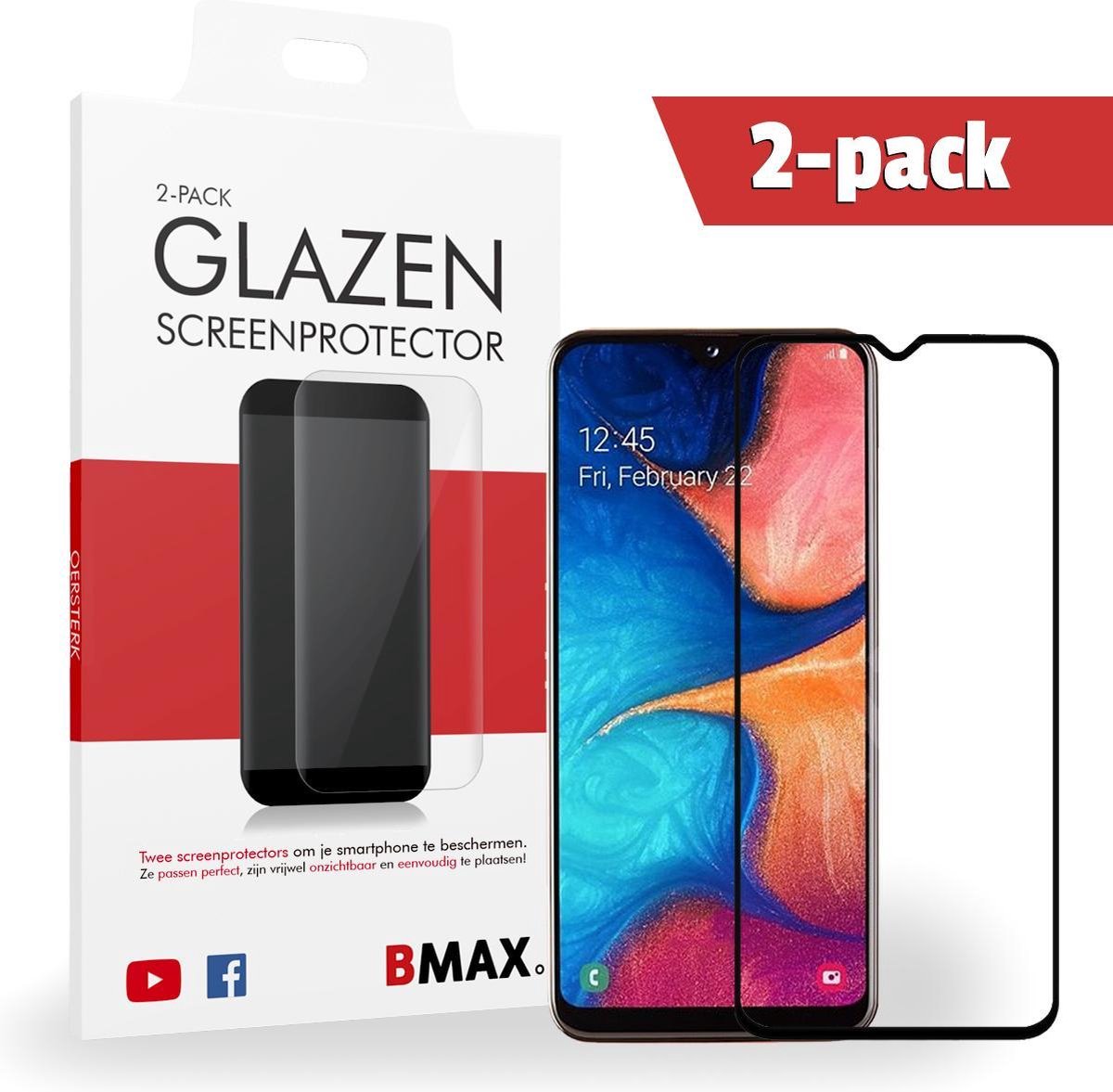 2-pack Bmax Samsung Galaxy A20e Screenprotector - Glass - Full Cover 2.5d - Black