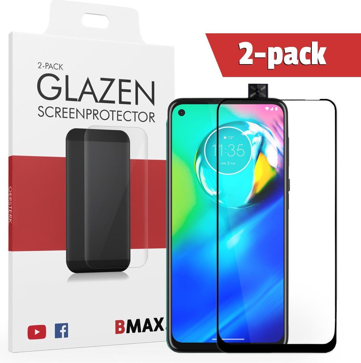 2-pack Bmax Motorola G8 Power Screenprotector - Glass - Full Cover 2.5d - Black