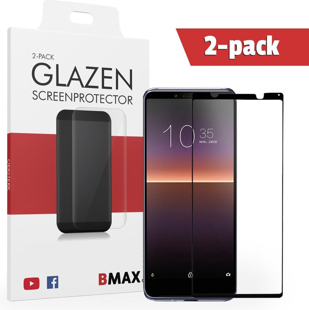 2-pack Bmax Sony Xperia 1 Ii Screenprotector - Glass - Full Cover 2.5d - Black