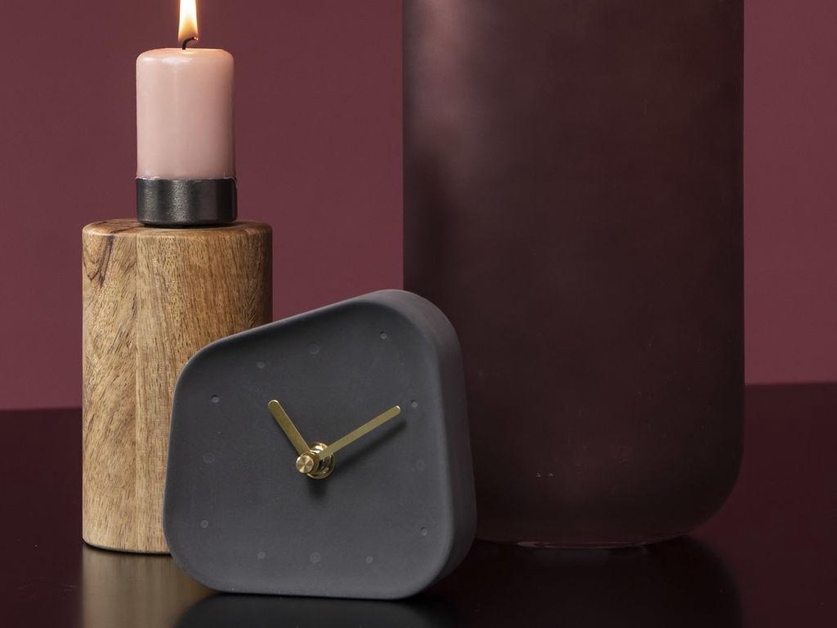 Quvio Tafelklok Beton Asymmetrisch Meten Wijzers - Antraciet - Goud