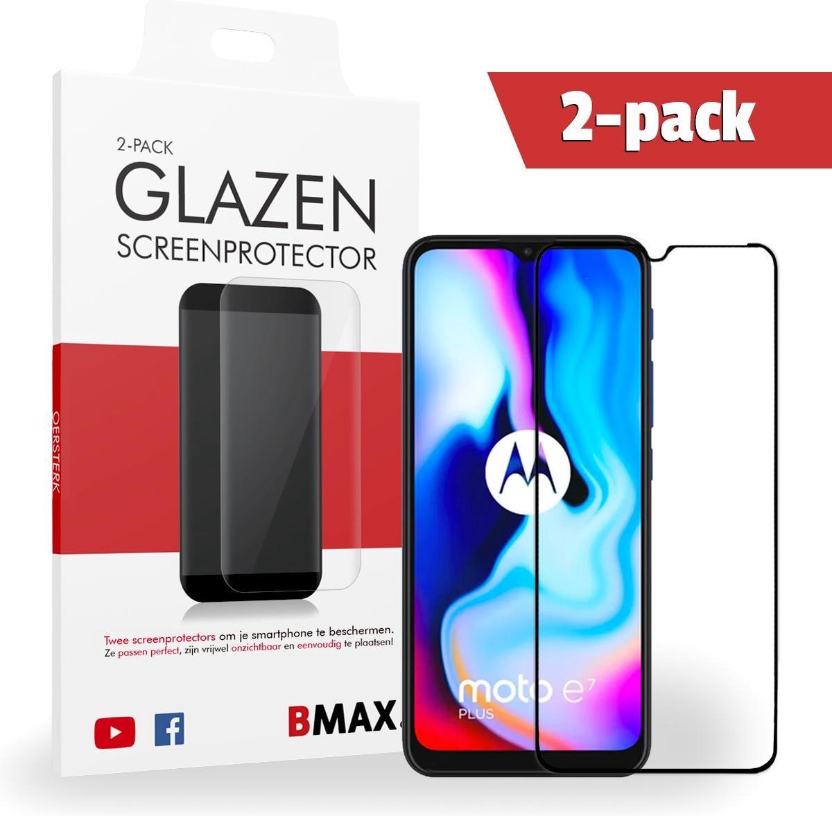 2-pack Bmax Motorola Moto E7 Plus Screenprotector - Glass - Full Cover 2.5d - Black