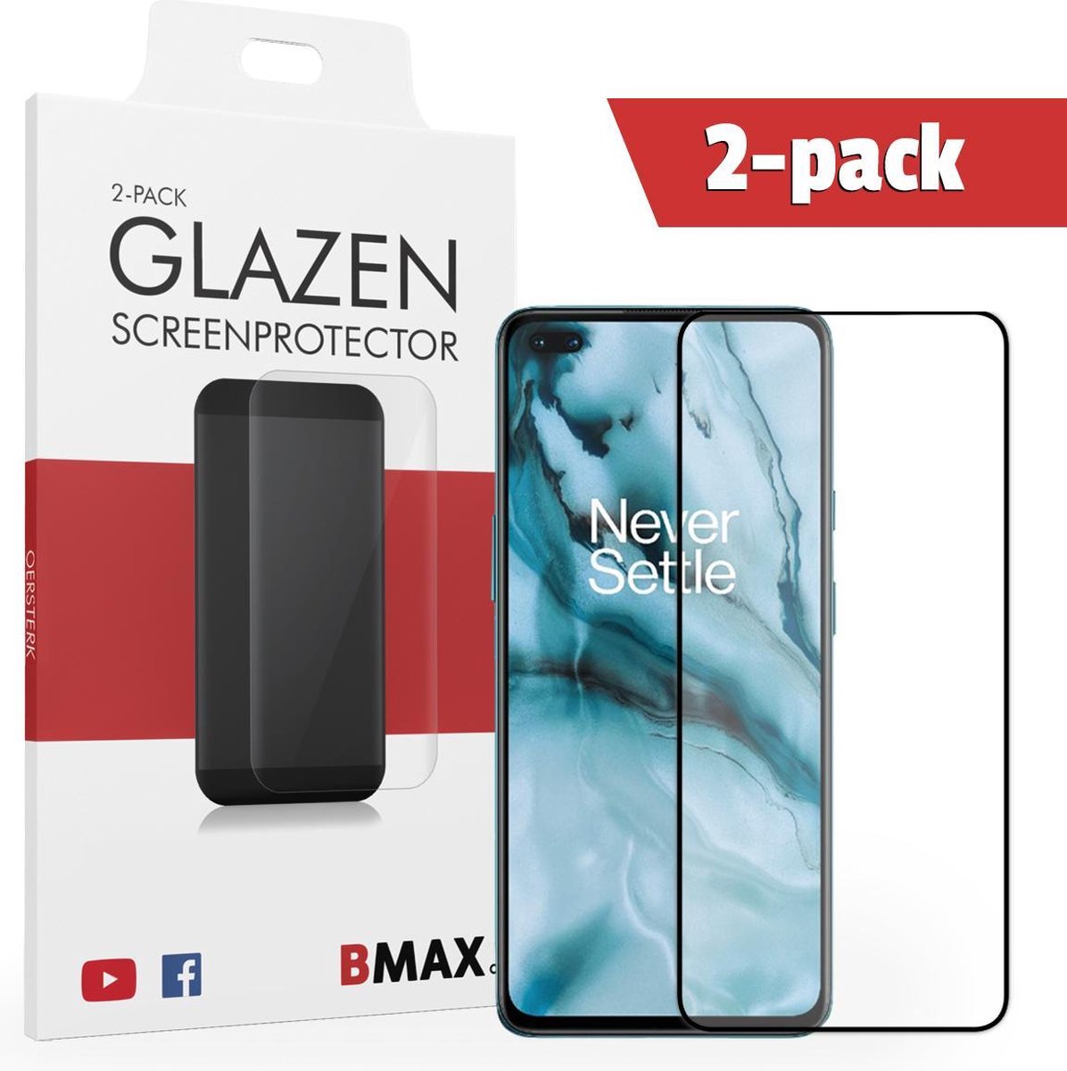 2-pack Bmax Oneplus Nord Screenprotector - Glass - Full Cover 2.5d - Black