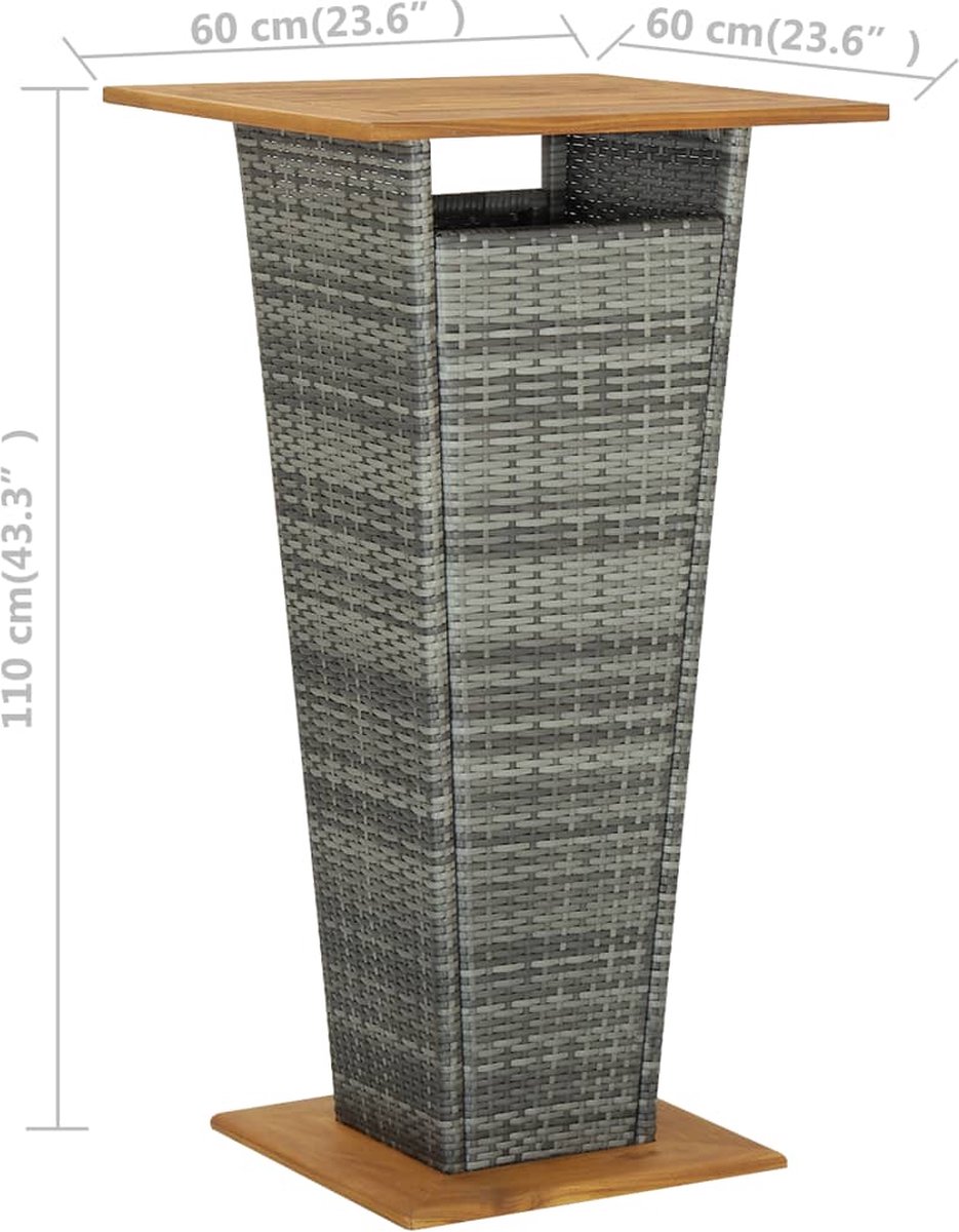 Vidaxl Bartafel 60x60x110 Cm Poly Rattan En Massief Acaciahout - Grijs