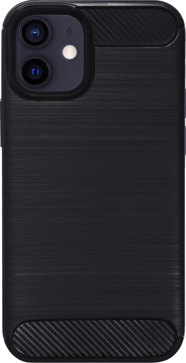 Bmax Carbon Soft Case Hoesje Voor Iphone 12 Mini- Black/ - Zwart