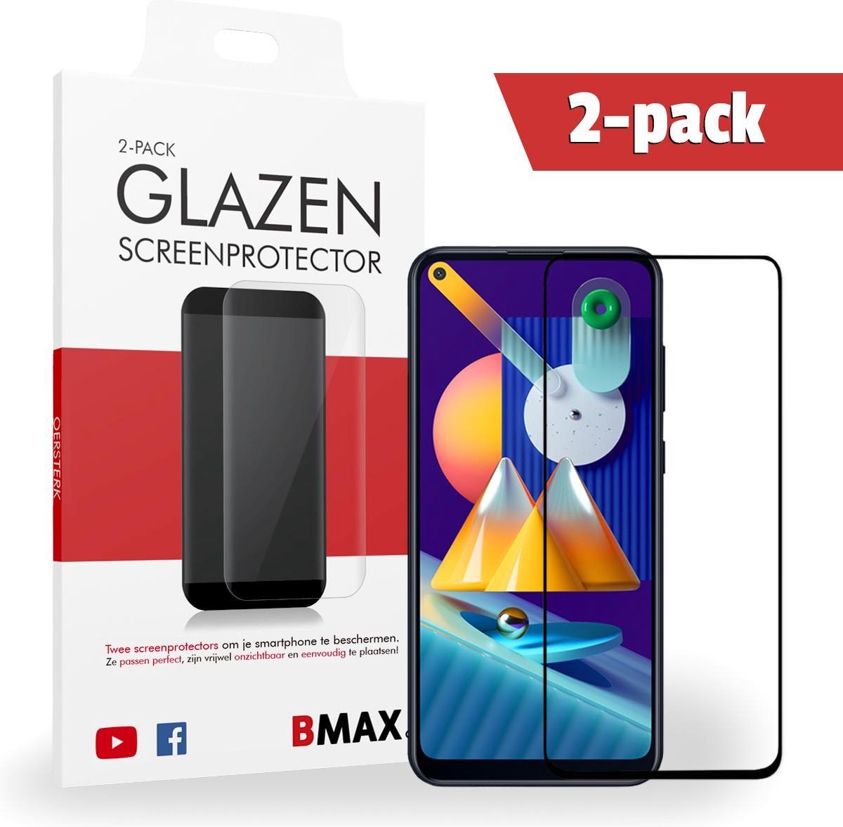 2-pack Bmax Samsung M11 Screenprotector - Glass - Full Cover 2.5d - Black