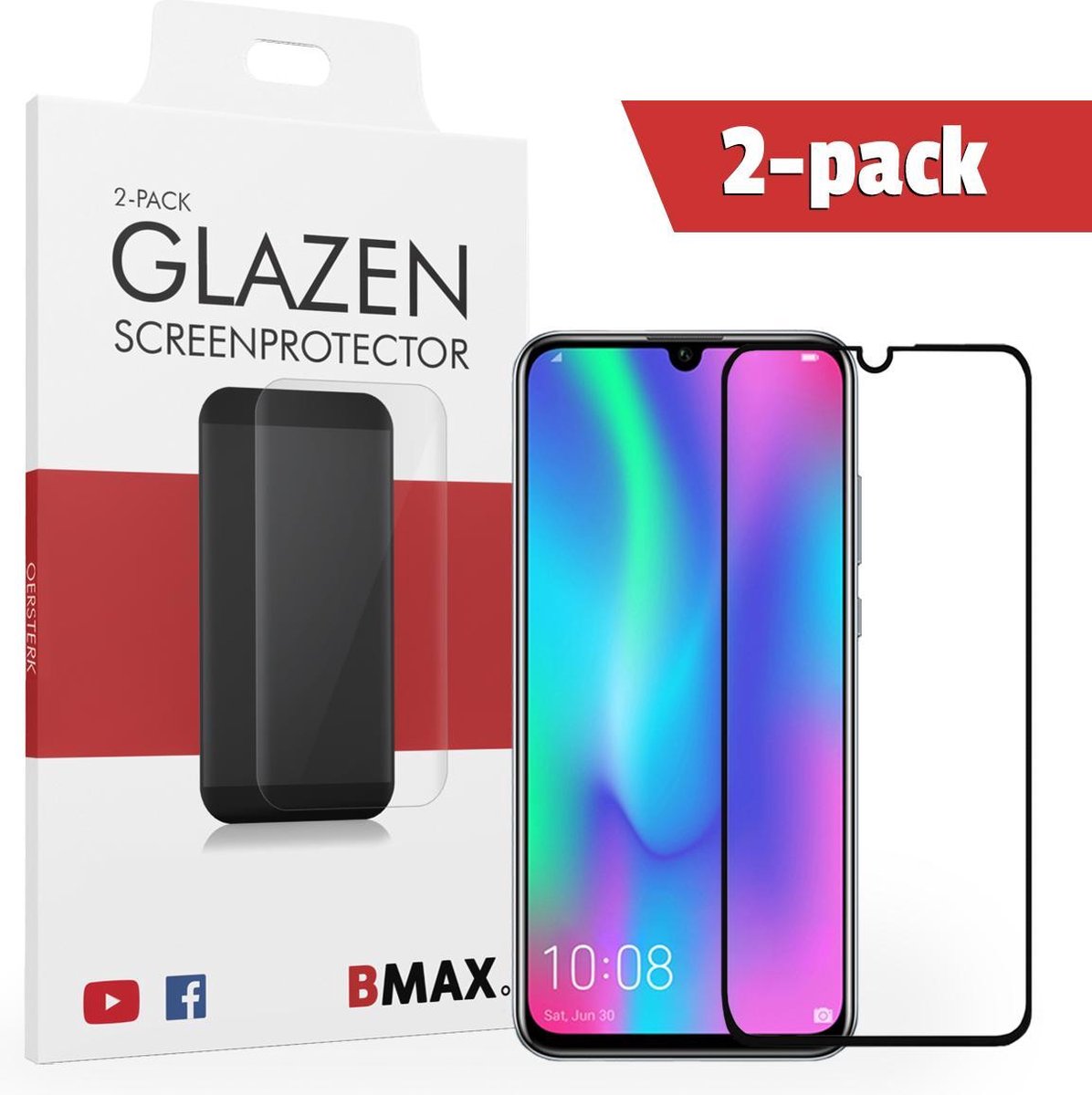 2-pack Bmax Honor 10 Lite Screenprotector - Glass - Full Cover 2.5d - Black