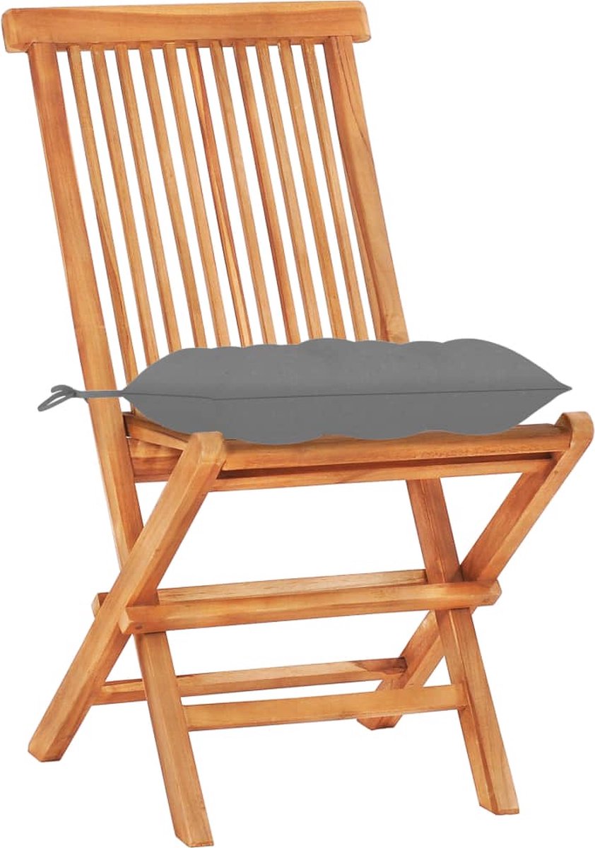 Vidaxl 3-delige Bistroset Met Grijze Kussens Massief Teakhout - Grijs