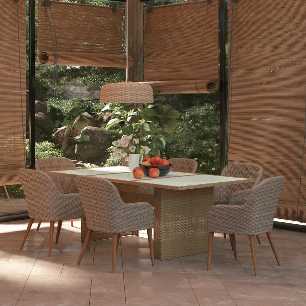 Vidaxl 7-delige Tuinset Poly Rattan - Bruin