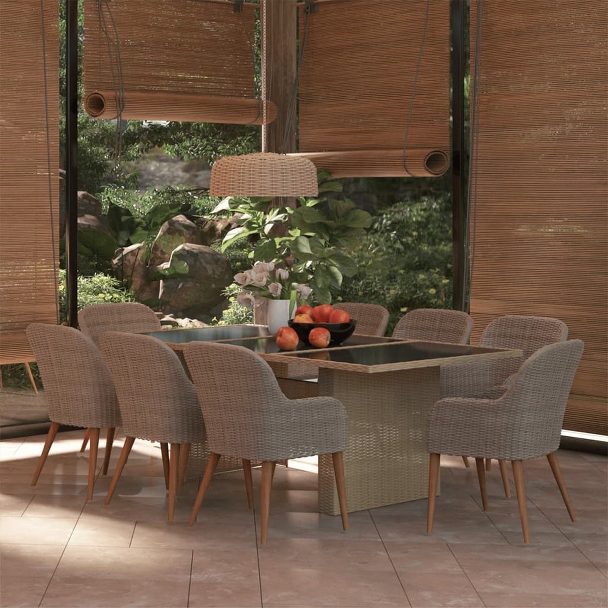 Vidaxl 9-delige Tuinset Poly Rattan - Bruin