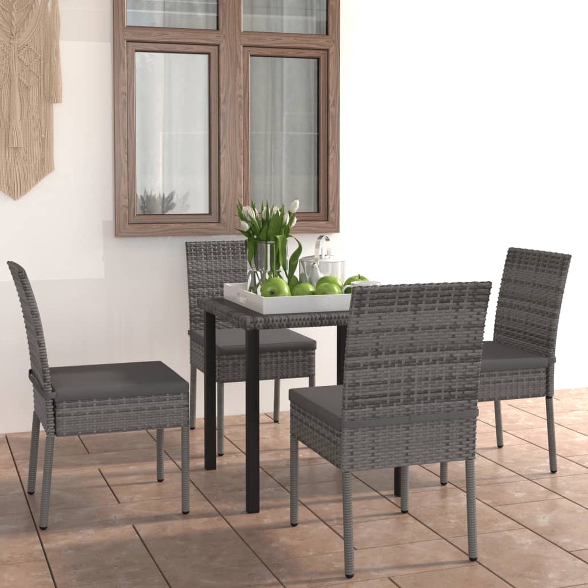 Vidaxl 5-delige Tuinset Poly Rattan - Grijs