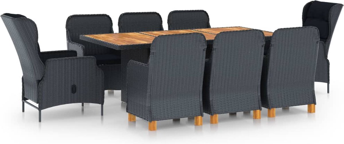 Vidaxl 9-delige Tuinset Met Kussens Poly Rattan Donker - Gris