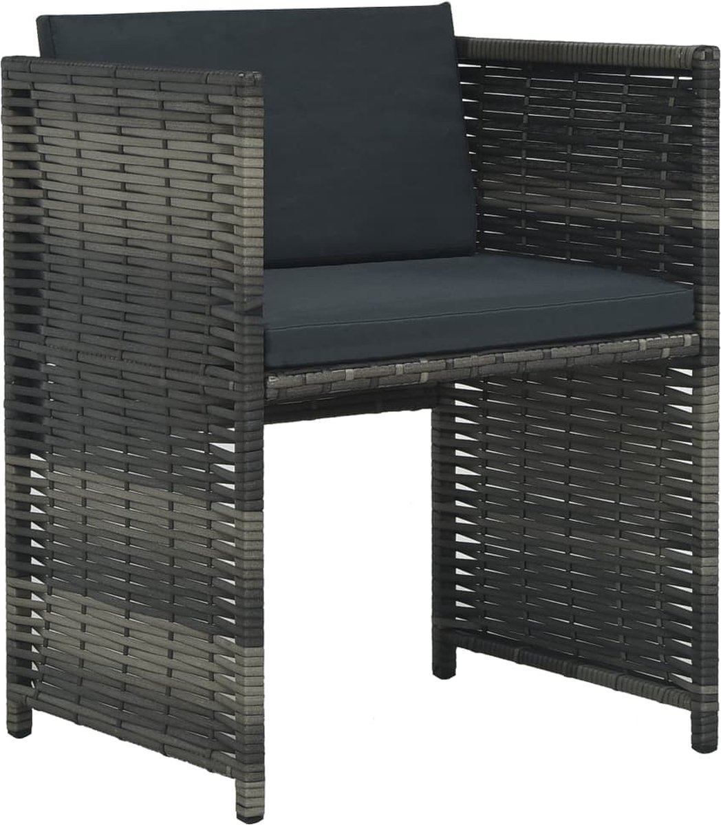 Vidaxl 3-delige Bistroset Met Kussens Poly Rattan - Grijs