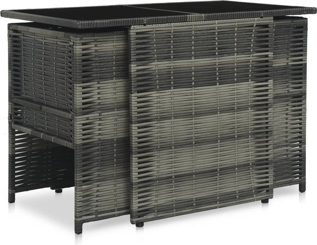 Vidaxl 3-delige Bistroset Met Kussens Poly Rattan - Grijs