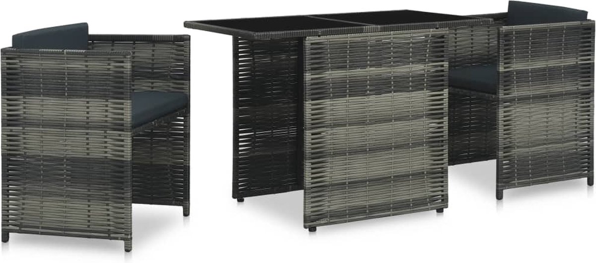 Vidaxl 3-delige Bistroset Met Kussens Poly Rattan - Grijs