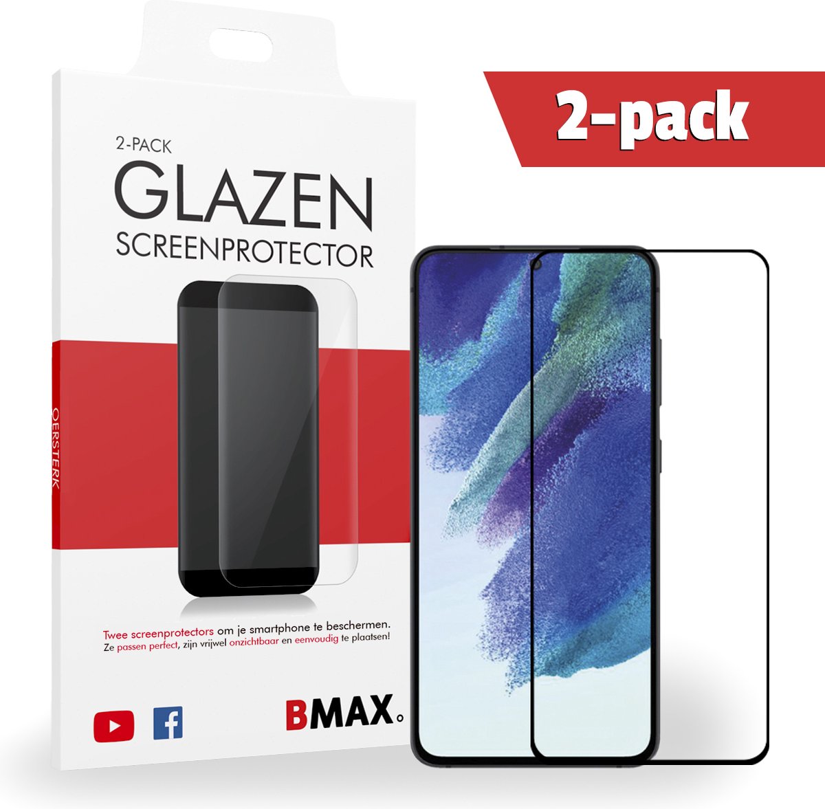 2-pack Bmax Samsung Galaxy S21 Fe Screenprotector - Glass - Full Cover 2.5d - Black/zwart