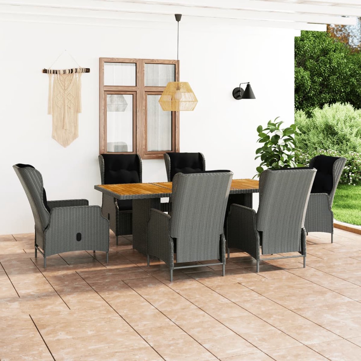 Vidaxl 7-delige Tuinset Met Kussens Poly Rattan Licht - Grijs