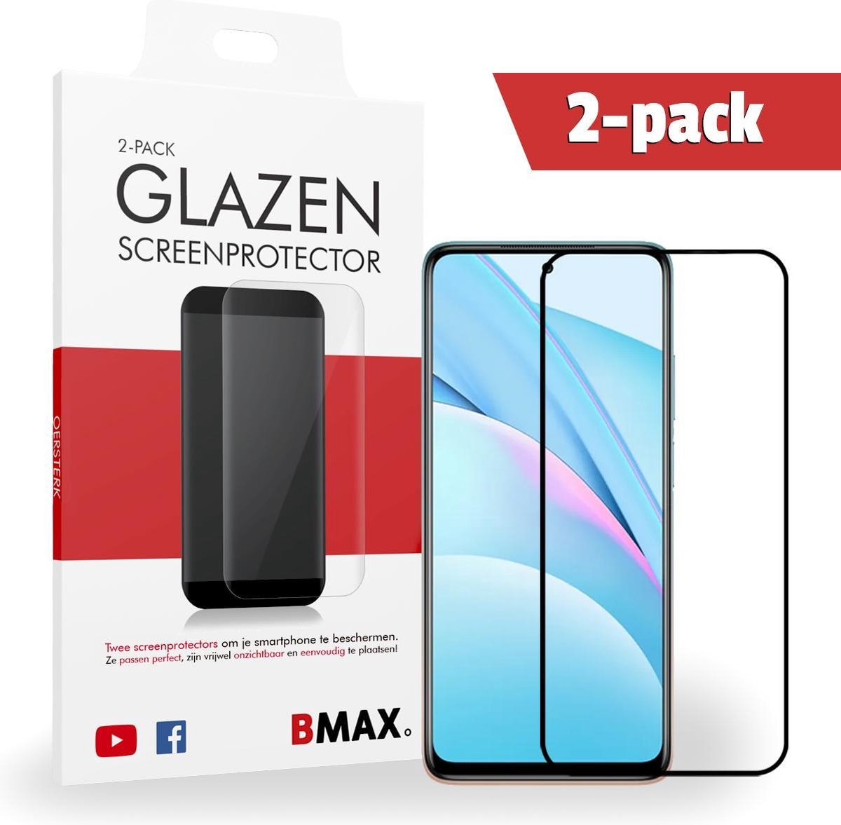 2-pack Bmax Xiaomi Mi 10t Screenprotector - Glass - Full Cover 2.5d - Black