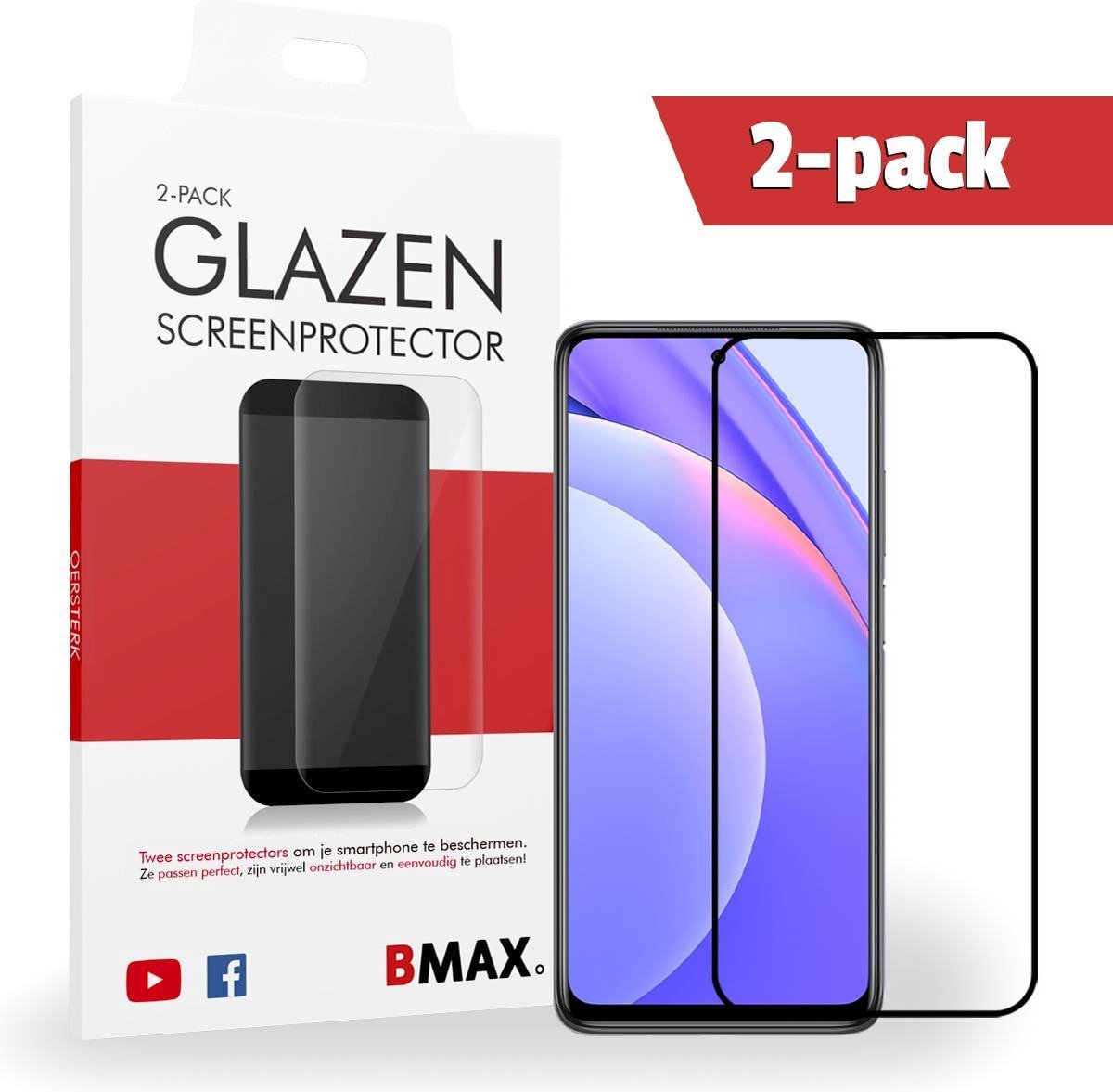 2-pack Bmax Xiaomi Mi 10t Lite Screenprotector - Glass - Full Cover 2.5d - Black