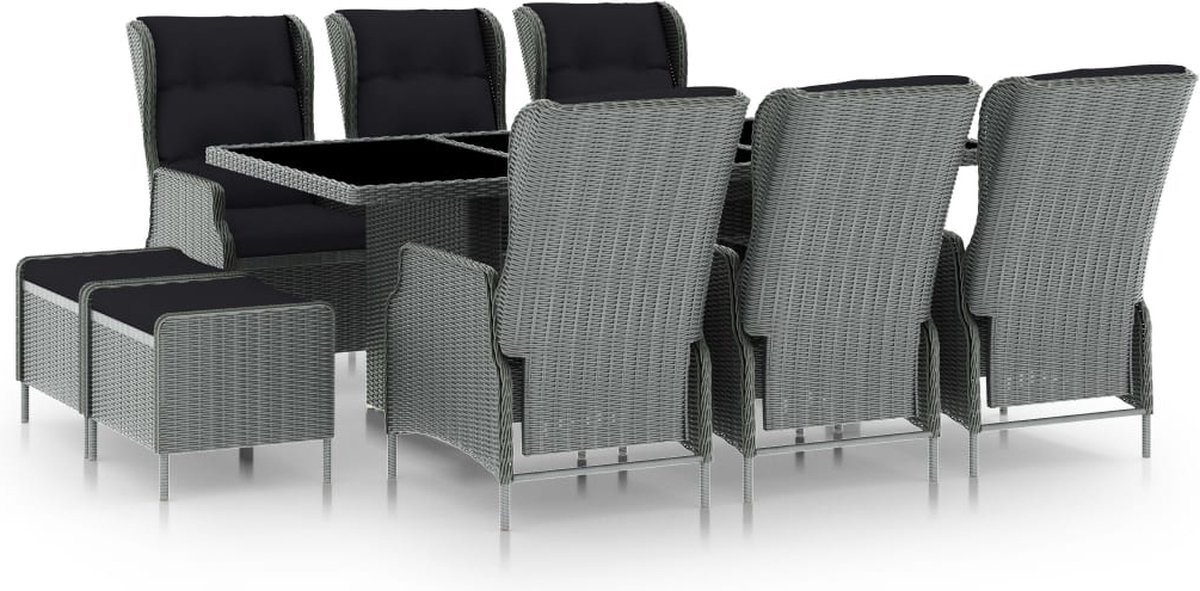 Vidaxl 9-delige Tuinset Met Kussens Poly Rattan Licht - Grijs