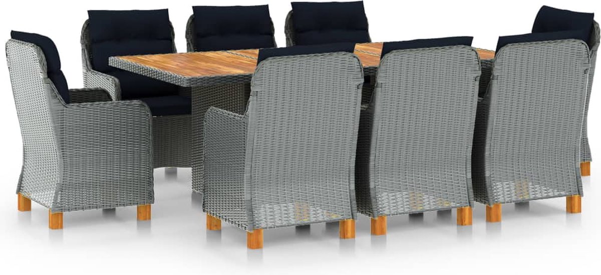 Vidaxl 9-delige Tuinset Met Kussens Poly Rattan Licht - Gris