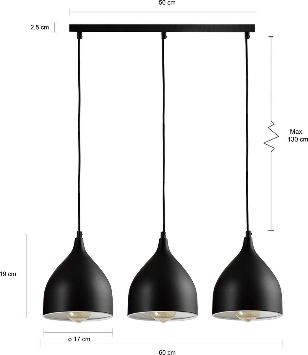 Quvio Hanglamp 3-lichts - Quv5061l-black - Zwart