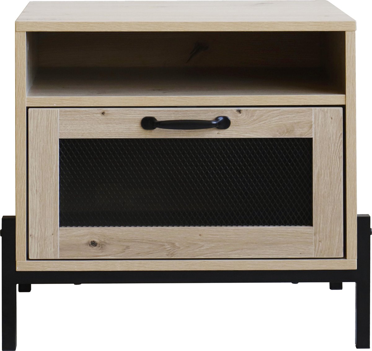Quvio Nachtkastje Met Deurtje En Open Lade - Quv1020 - Walnut Light Brown - Bruin