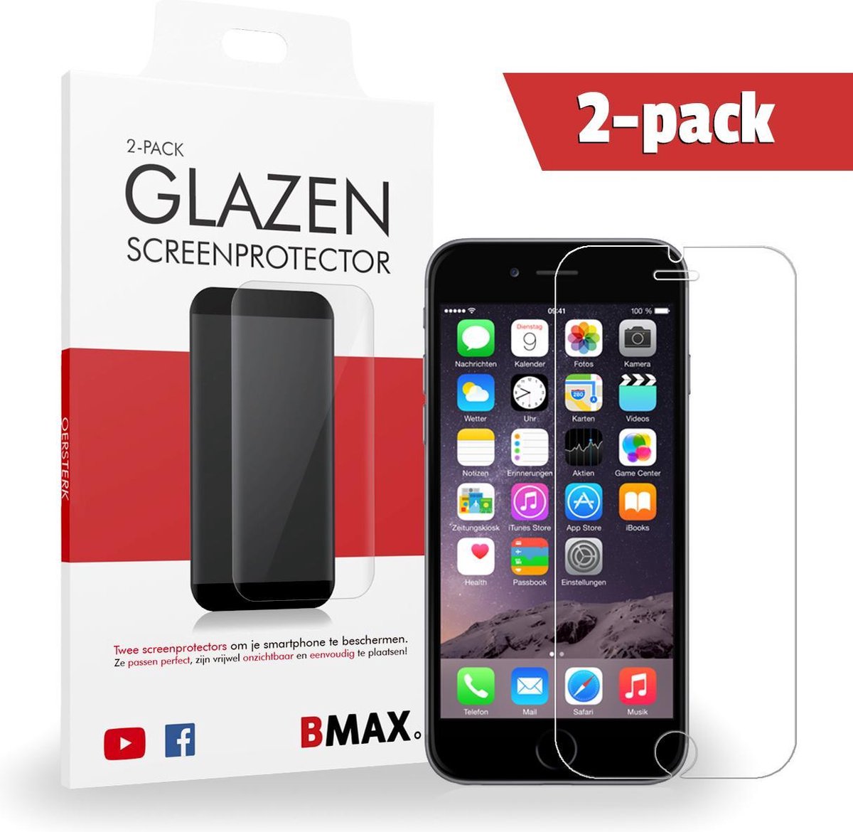 2-pack Bmax Apple Iphone 7 Screenprotector - Glass - 2.5d